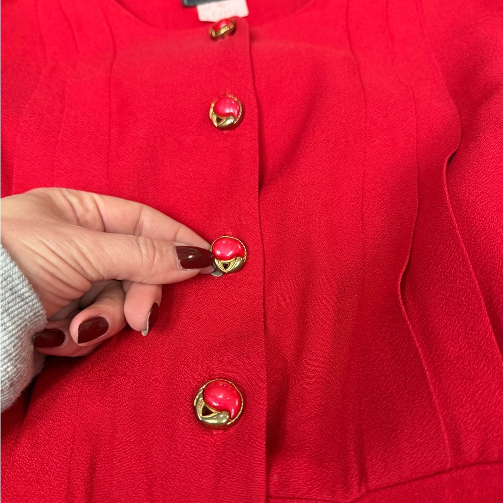 Vintage Red Long Sleeve Button Front Jumpsuit Size 10 Molly Malloy Petite - Picture 10 of 15